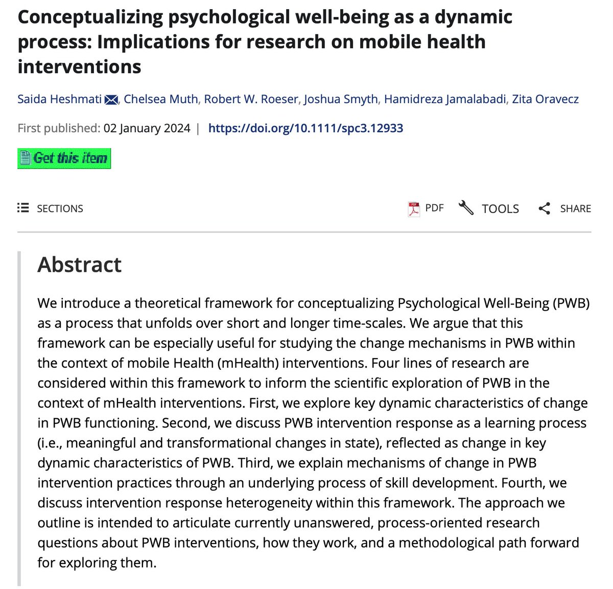 SaidaHeshmati's tweet image. Good news! My publication on conceptualizing psychological well-being as a dynamic process and its implications for mHealth interventions has received over 1,000 views since publication! Read it here  onlinelibrary.wiley.com/doi/10.1111/sp… #ViewsMilestone