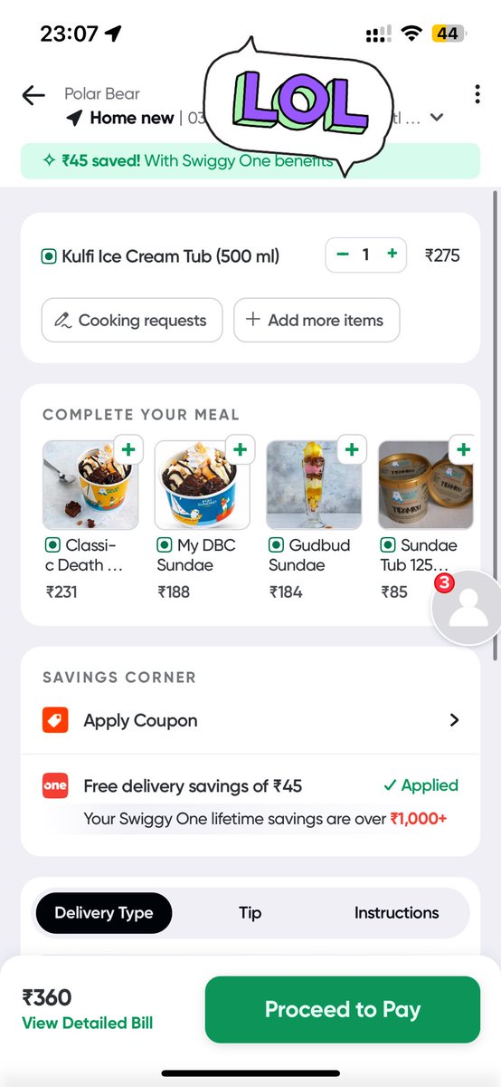 18mn30's tweet photo. This is surprise

Same product costing just 15/- less in #ONDC vs #SWIGGY 
I don’t see any disruption here to #Zomato or #Swiggy 

You can have betttr coupons and it costs even lesser on Swiggy.

#ONDC still needs better execution.. https://t.co/x8O5r5E3U4