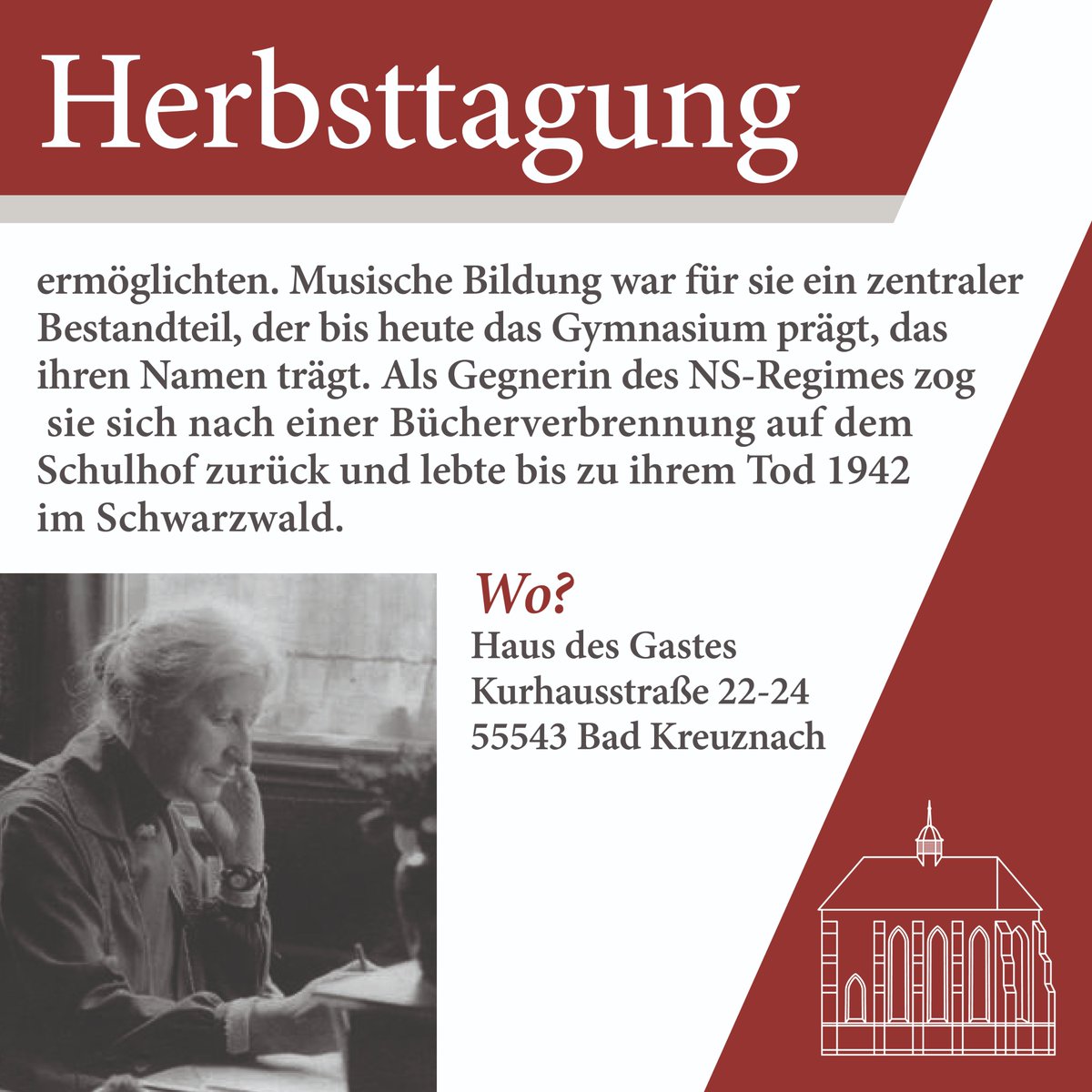 Bilder: Stadtarchiv Bad Kreuznach

#herbsttagung #vortrag #badkreuznach #heimatkunde #heimatkundeverein #heimatkundeKH #geschichte #heimat #verein  #Eintrittfrei #LinaHilger #Reformpädagogik #Frauenbildung #BildungfürMädchen #Gymnasium #Pionierin #FrauenInBildung #Inspiration