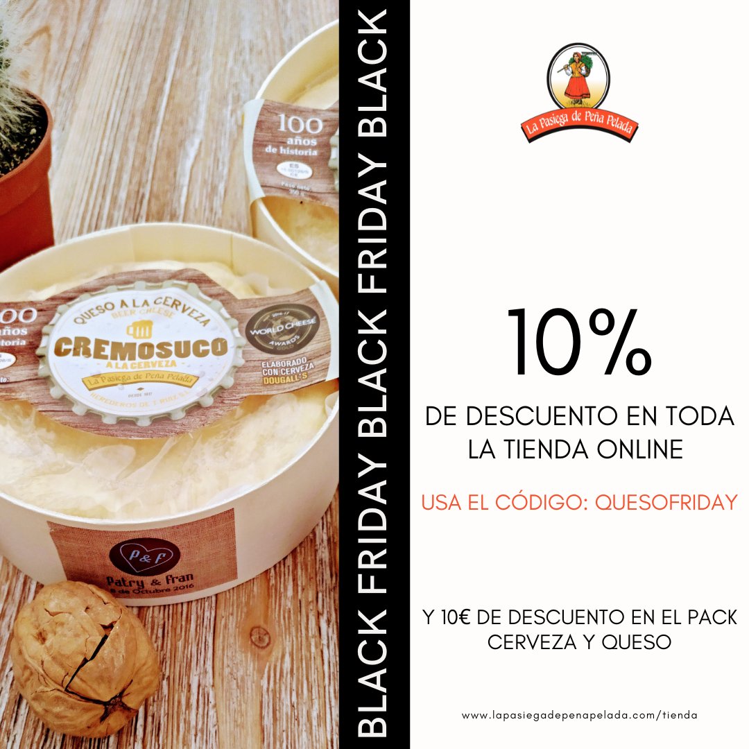 📌 Seguimos de Black Friday con 10% de descuento en toda la tienda online.

Recuerda, una el código QUESOFRIDAY para disfrutar de tu 10% .

Y si lo que buscas es el pack de queso u cerveza, tienes 10€ de descuento con el código CESTADEQUESO10.

lapasiegadepenapelada.com/tienda