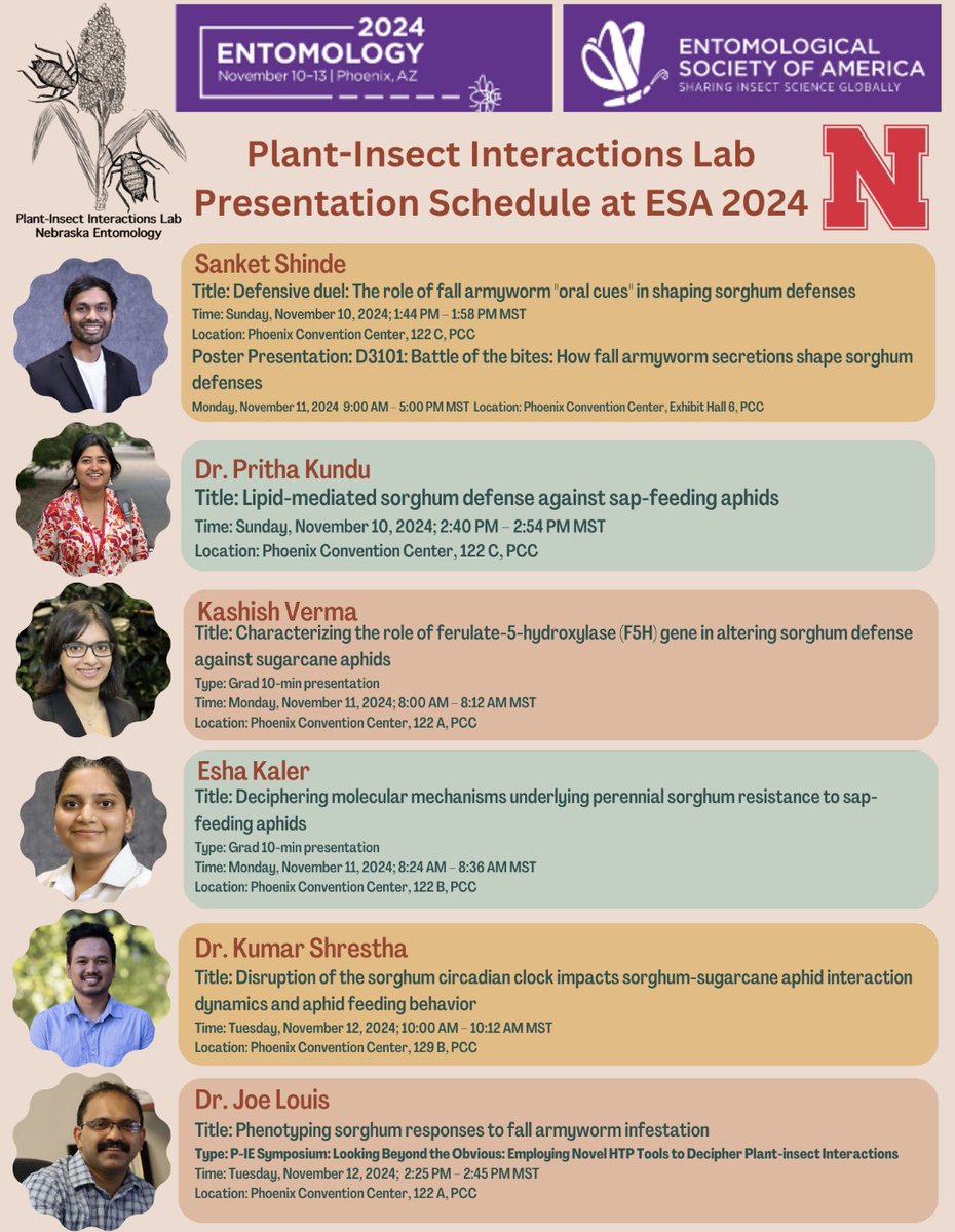 SanketS37059413's tweet image. Join the Plant-Insect Interactions Lab at #EntSoc24 in Phoenix, AZ. Can’t wait to connect with everyone.
@EntsocAmerica @UNLEntomology @UNLincoln