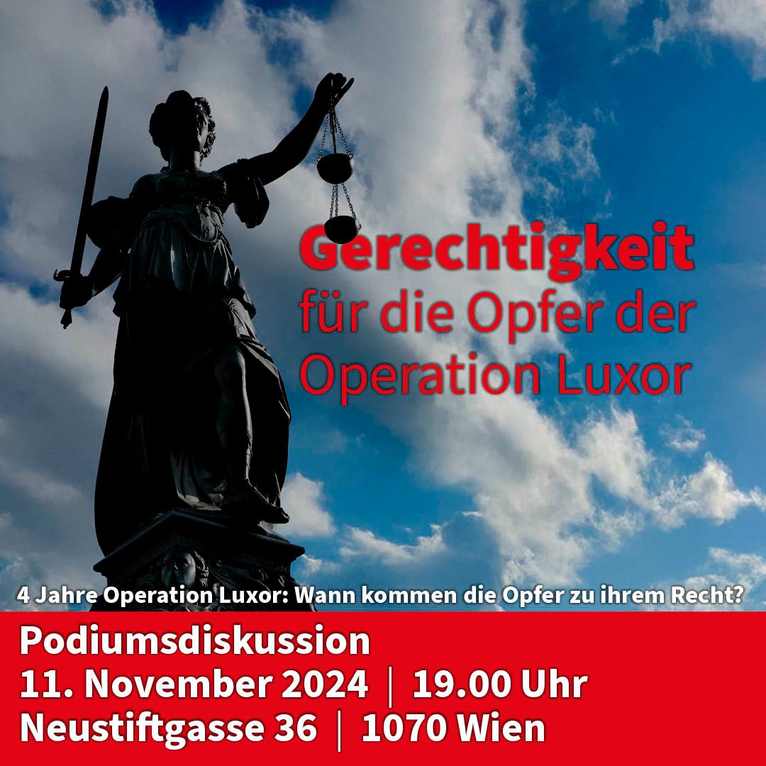 Seboe_Partei's tweet image. 4 Jahre Operation Luxor: Wann kommen die Opfer zu ihrem Recht?
Beginn Mo., 11.11.2024 - 19:00
Ort Neustiftgasse 36, 1070 Wien

Näheres auf unserer Homepage:
buff.ly/3Cbg65A