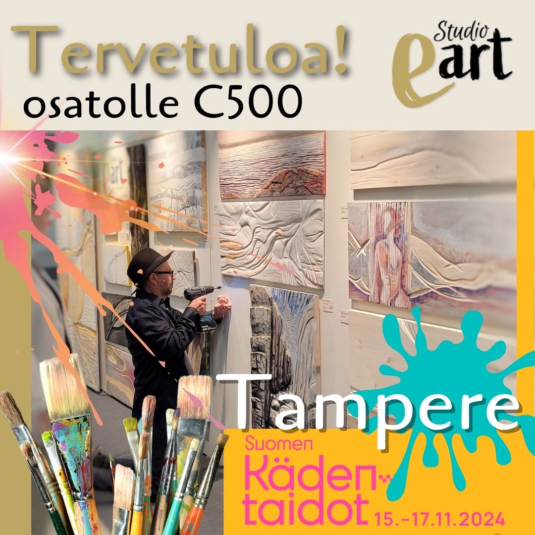 Studio_eART's tweet image. Olemme Suomen Kädentaidot -messuilla Tampereella 15. - 17.11. Meidät löydät C-hallista osastolta C 500 🎨 !  studioeart.fi #messut #Tampere #kädentaitomessut #art #taide  #sisustussuunnittelu #sisustus #messukeskus #sisustaminen #sisustusidea #joululahja #lahja