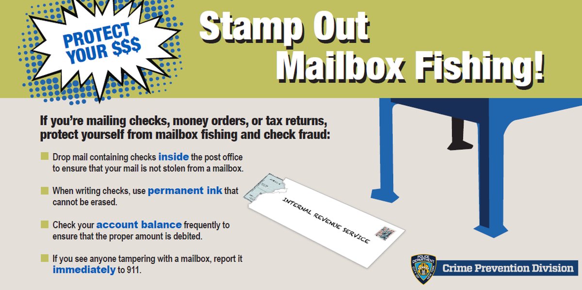 NYPD78Pct's tweet image. Mailbox Fishing is on a rise and you must do anything you can to protect your personal information so you can prevent becoming a victim of a crime. Take a look at these few mailbox fishing prevention tips, it could help protect you.