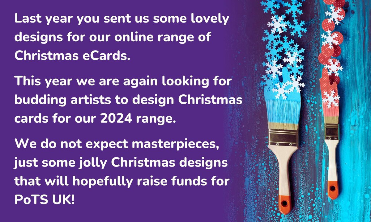 PoTS UK (@ukpots) on Twitter photo If you or a member of your family are feeling creative then please either email your designs to denise@potsuk.org or upload them here: uk.surveymonkey.com/r/KZQQLLR
Please ensure that your artwork is square, and if sending photos that they are of a high quality.
Deadline: Friday 22nd If you or a member of your family are feeling creative then please either email your designs to denise@potsuk.org or upload them here: uk.surveymonkey.com/r/KZQQLLR
Please ensure that your artwork is square, and if sending photos that they are of a high quality.
Deadline: Friday 22nd