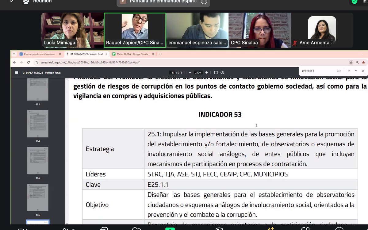cpcsinaloa's tweet photo. ☀️Buen día. Estamos en la revisión de indicadores del Programa de Implementación de la Política Estatal Anticorrupción 🔢; así como en la organización de próximas reuniones y capacitaciones digitales.
#ParticipaciónCiudadana #cpcsinaloa #Sinaloa #Anticorrupción #Culiacán #Mazatlán #Ahome