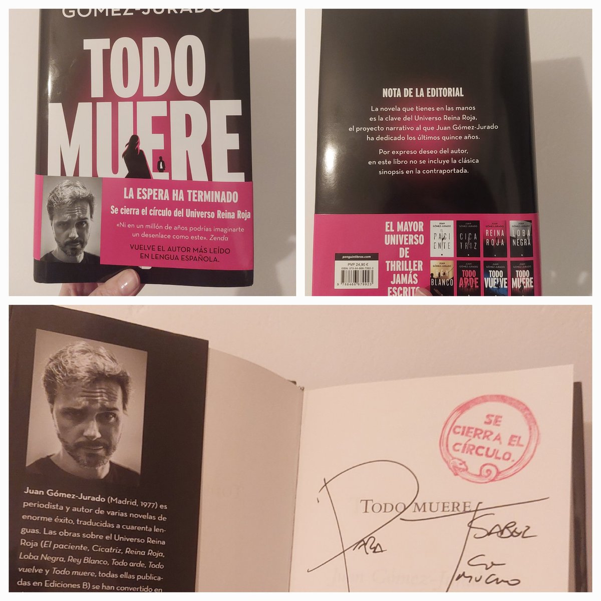 Hoy, puntual a la cita, el día del lanzamiento de "Todo muere", lo he recibido en casa. No me puedo creer que el primer libro dedicado suyo que tengo sea en el que se cierra el círculo del Universo Reina Roja, todo gracias a un sorteo de <a href="/juangomezjurado/">Juan Gómez-Jurado</a> ¡Mil gracias, Juan!