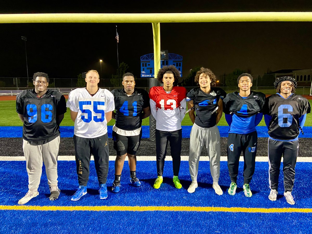 Congratulations to the Week 10 Body Tech Total Fitness Players of the Week vs Niles West! L to R 
Kam Donaldson, Tyler Drexel, Ryan Stingily, Jonas Williams, Eddie Villagomez, Jeremiah Powers, and Dylan Weathers.
An additional congratulations to Jonas Williams for throwing his