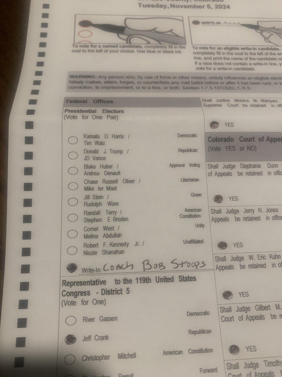 FrontRangePE's tweet image. My official ballot for president.  Make America Coachable again! 
@CoachBobStoops #OUDNA #sooners #inbobwetrust