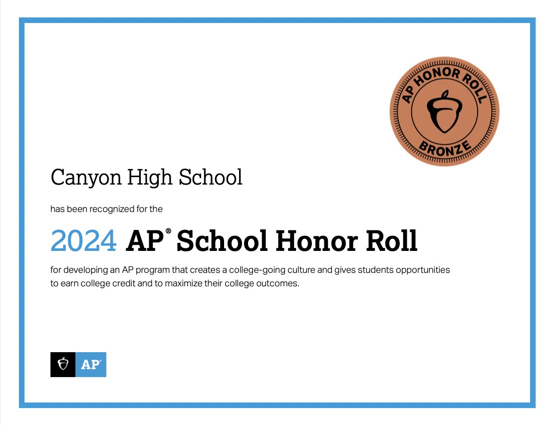 Congratulations to Canyon's AP program! #CultivateTheBattle <a href="/DavissonDustin/">Dustin Davisson</a> <a href="/MrsWoodrom/">Courtney Woodrom</a> <a href="/MrsKaraJenkins/">Kara Jenkins</a>