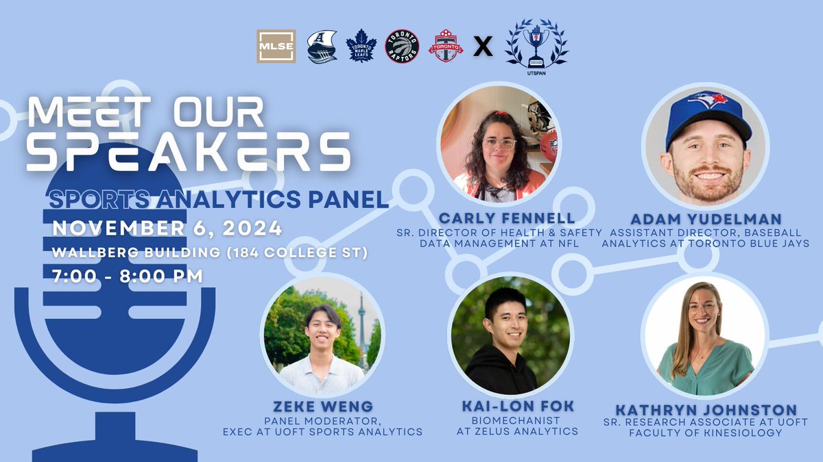 Devin Pleuler (@devinpleuler) on Twitter photo Tomorrow night on campus, we're hosting an Industry Panel with <a href="/UofTSPAN/">UofT Sports Analytics</a> with some distinguished speakers.
📅 Wednesday, November 6th
⏰ 7:00pm (+ UofT time)
📍Wallberg Building (184 College) Tomorrow night on campus, we're hosting an Industry Panel with <a href="/UofTSPAN/">UofT Sports Analytics</a> with some distinguished speakers.
📅 Wednesday, November 6th
⏰ 7:00pm (+ UofT time)
📍Wallberg Building (184 College)