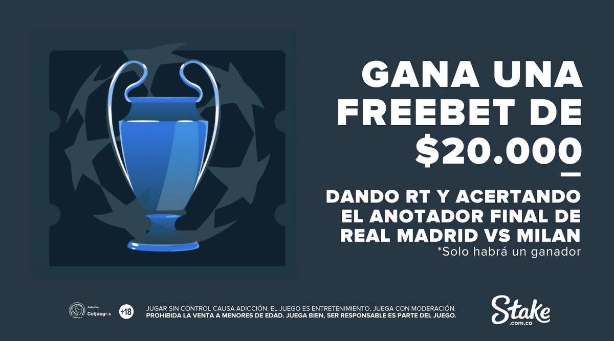StakeColombia's tweet photo. Regresa la #ChampionsLeague y por supuesto que no íbamos a dejar a nuestros stakers sin freebets 🔥

Tenemos una de $20.000 💸 para un Staker aleatorio que de RT y acierte el anotador final del duelo entre Real Madrid 🇪🇸 y AC Milan 🇮🇹

Juega aquí: https://t.co/2GNzIsBfLg https://t.co/FkdqBbbtXm