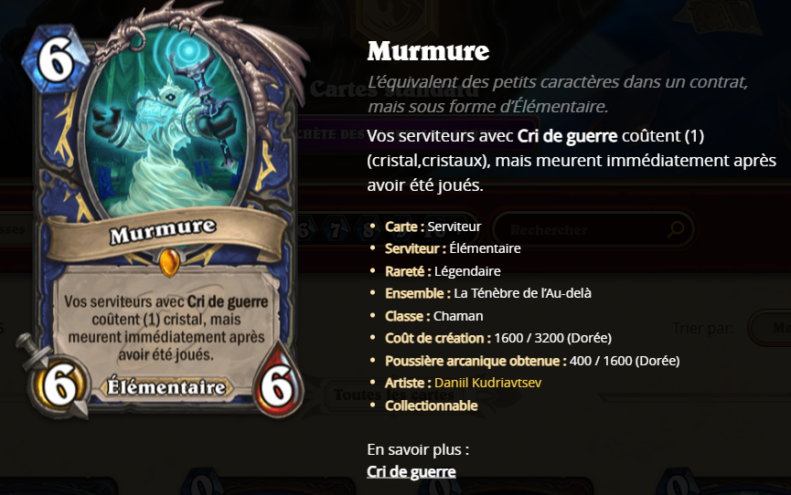 Gae1ectri9ue's tweet photo. @PlayHearthstone @hearthstone_fr @BlizzardCSEU_FR Bonjour. La traduction de cette carte est erronée en français. Elle s'appelle "Murmur" en anglais mais en français son nom est normalement "Marmon" dans WoW et non pas "Murmure". Pourriez-vous corriger cette erreur ? Merci. https://t.co/ABVg3ygp3D