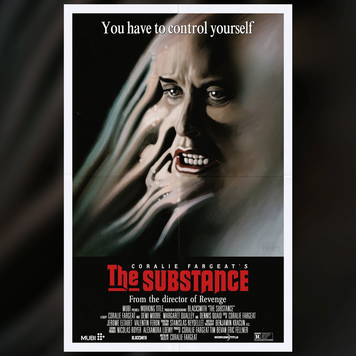 Readful_Things's tweet image. If only there was a Stuart Gordon movie exploring the concept of bodily transformation with the injection of a mysterious green serum.

Anyway, here&apos;s my The Substance/From Beyond tribute