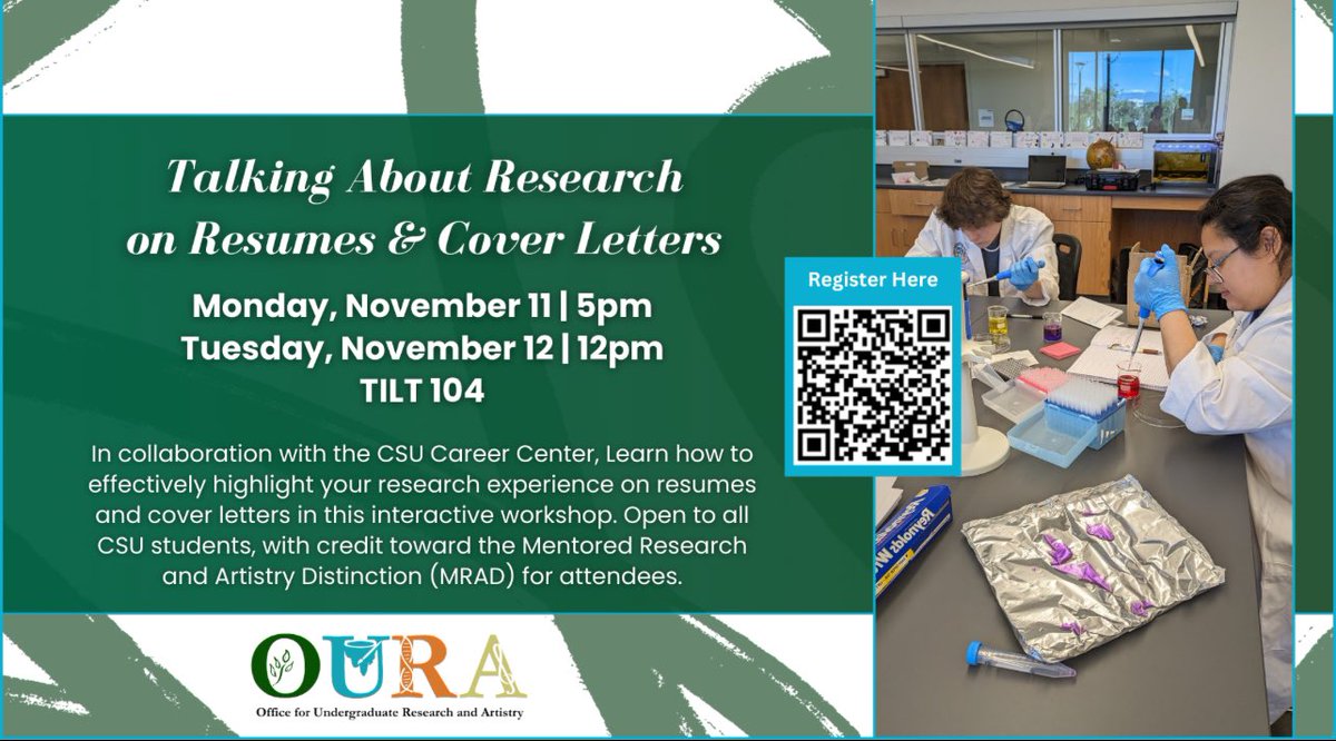 CSU_OURA's tweet image. Make sure to join us at this upcoming workshop!!