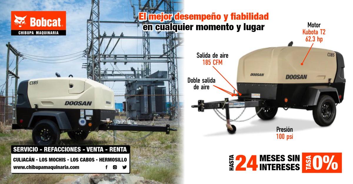 Chibupa's tweet photo. El Compresor C185 cuenta con un motor  Kubota T2 de 62.3 hp, cuenta con 2 salidas de aire, le proporciona una salida de aire de 185 CFM, con un rango de presión de 80-125 PSI, esto entre otros grandes beneficios. ¡Llévelo a donde lo necesite!. https://t.co/RJ3MTf2lz0