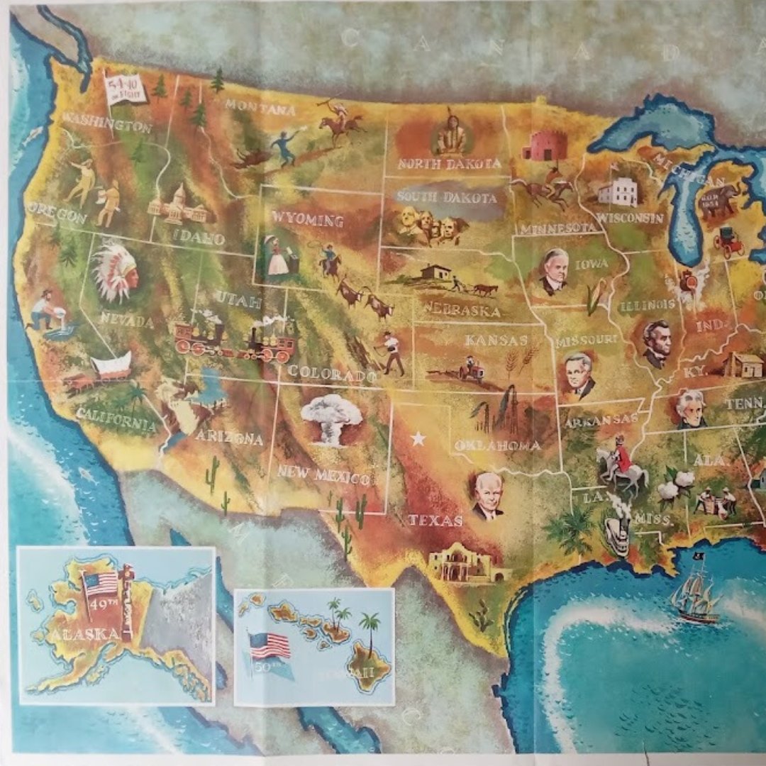 mapmapnmap's tweet image. 🗺️ Discover this vintage map of the United States featuring American presidents! A nod to past leaders as the U.S. prepares to choose its next one in 2024. Trump or Harris? Who will join this historic lineage? A treasure for history and politics enthusiasts! 🇺🇸✨