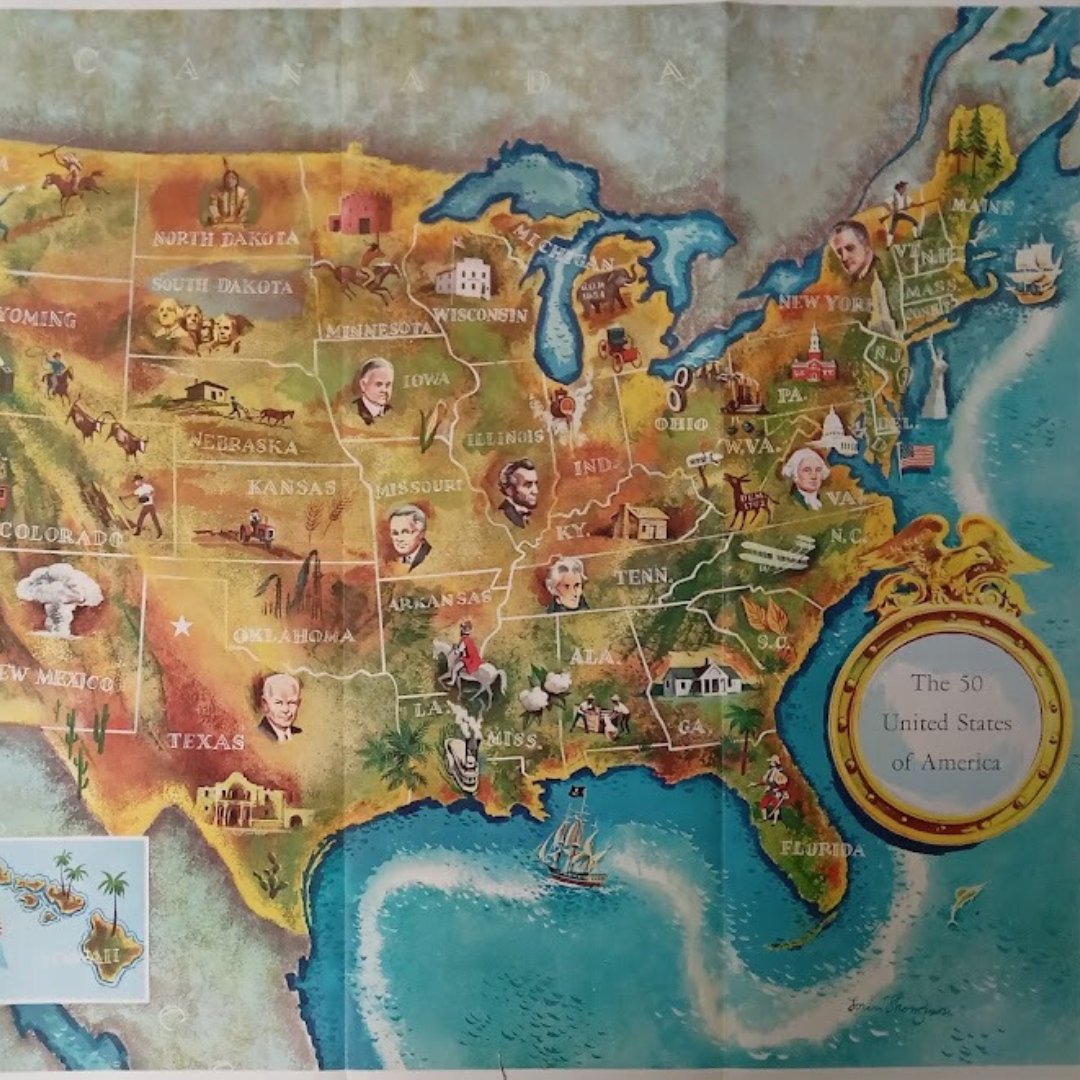 mapmapnmap's tweet image. 🗺️ Discover this vintage map of the United States featuring American presidents! A nod to past leaders as the U.S. prepares to choose its next one in 2024. Trump or Harris? Who will join this historic lineage? A treasure for history and politics enthusiasts! 🇺🇸✨