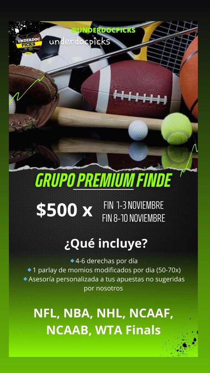 UnderDOCpicks's tweet photo. $250, por esta sema que queda restante!!

DM para mas informacion!!

#sportspicks #freepicks #apuestas #dailypicks #apuestasdeportivas #pickoftheday #bet #sportsbettingpicks https://t.co/UqqEop7hQL