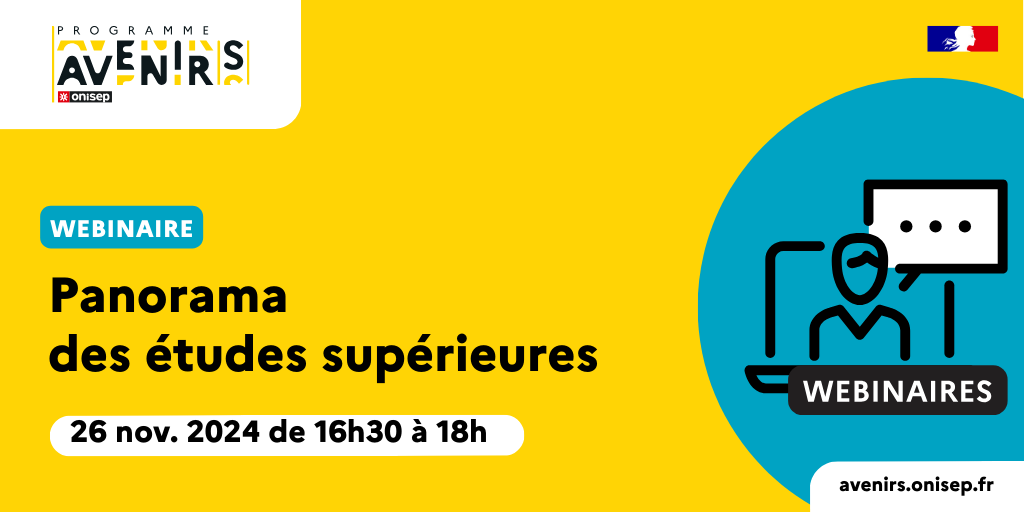 #EquipesEducatives en #lycée ➡️ Nous vous proposons 1 webinaire pour accompagner vos élèves dans la découverte des filières de l'#enseignementsup (univ, IUT, BTS, écoles de commerce, école d'ing...)  📅 le 26 nov de 16h30 à 18h 
Inscription👉ow.ly/7UNe50TPOYG
#orientation