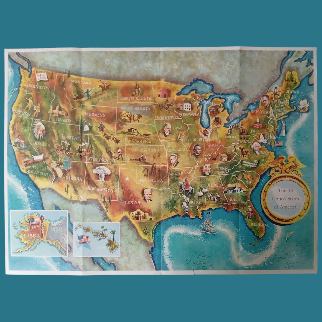 mapmapnmap's tweet image. 🗺️ Discover this vintage map of the United States featuring American presidents! A nod to past leaders as the U.S. prepares to choose its next one in 2024. Trump or Harris? Who will join this historic lineage? A treasure for history and politics enthusiasts! 🇺🇸✨
