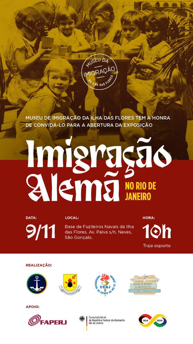 FAPERJ (@faperj) on Twitter photo #FAPERJApoia - Os 200 anos da imigração alemã no Brasil serão celebrados com uma exposição neste sábado (09/11), às 10h, no Museu da Imigração da Ilha das Flores. O evento é organizado pelo Centro de Memória da Imigração da Ilha das Flores, vinculado à <a href="/uerj_oficial/">Uerj Oficial</a> . #FAPERJApoia - Os 200 anos da imigração alemã no Brasil serão celebrados com uma exposição neste sábado (09/11), às 10h, no Museu da Imigração da Ilha das Flores. O evento é organizado pelo Centro de Memória da Imigração da Ilha das Flores, vinculado à <a href="/uerj_oficial/">Uerj Oficial</a> .