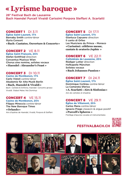 BachLausanne's tweet photo. The programme for the new edition of the Festival Bach de Lausanne is out!
Join us from 3 to 29 November for a month of Baroque music and shared emotions
The full programme is available on our website https://t.co/CT8c9JaReR
Ticket sales are open, so be sure to reserve your seats https://t.co/iuNVpbPUop