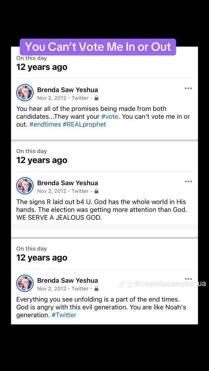 BRENDASAWJESUS's tweet image. You can’t vote me in or out. #realprophet #twitterprophet #endtimes #prophetess