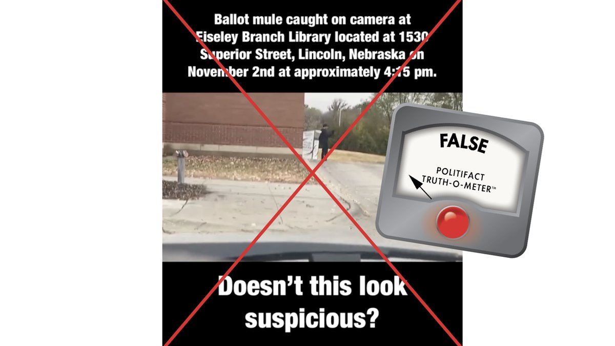 PolitiFact (@politifact) on Twitter photo A viral Instagram video purports to show a “ballot mule” in Lincoln, Nebraska. Todd Wiltgen, the election commissioner of Lancaster County, where the video was taken, said the video shows a first-time voter dropping off a ballot, not a “ballot mule.” politifact.com/factchecks/202… A viral Instagram video purports to show a “ballot mule” in Lincoln, Nebraska. Todd Wiltgen, the election commissioner of Lancaster County, where the video was taken, said the video shows a first-time voter dropping off a ballot, not a “ballot mule.” politifact.com/factchecks/202…