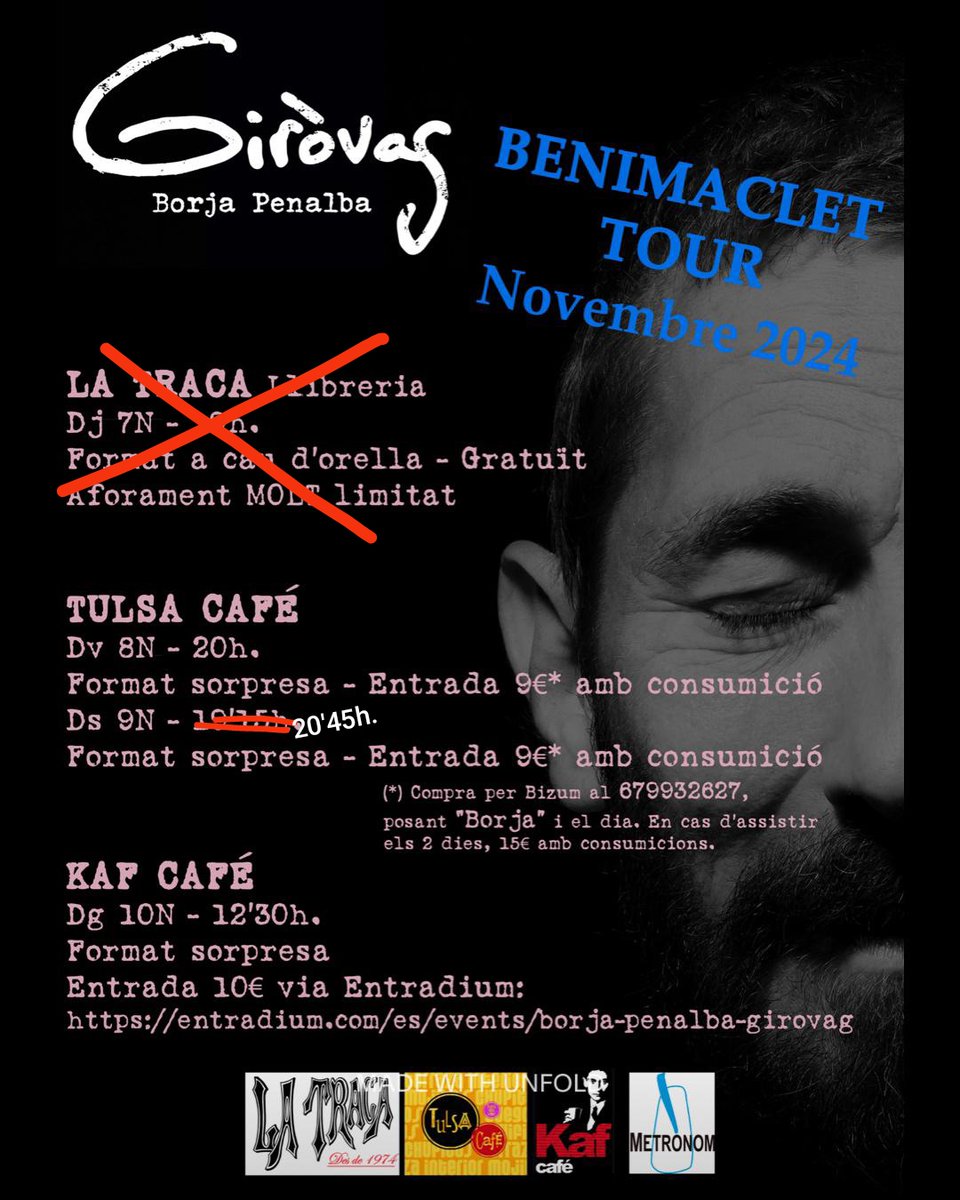 No ha estat una decisió fàcil, però per missatges i consells rebuts, he decidit -juntament amb els locals de Benimaclet- mantindre els tres concertets d'aquest cap de setmana. Poc aforament, molt de caliu mutu i cançons a cau d'orella, que falta ens fa.

Les dos correccions al