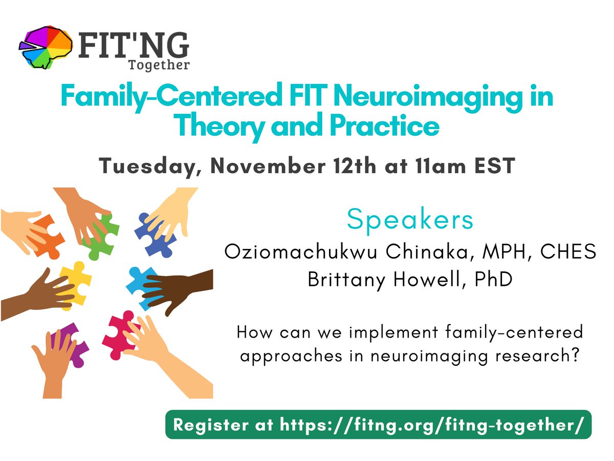 Fetal, Infant, & Toddler Neuroimaging Group—FIT’NG (@fit_ngin) on Twitter photo Don't miss our next FIT'NG Together talk next Tuesday at 11 a.m. ET! <a href="/Oziomachukwuch/">Oziomachukwu Chinaka</a> and <a href="/BrittanyRHowell/">Brittany Howell</a> will discuss using family-centered approaches to support the recruitment and retention of families in longitudinal neuroimaging studies.
Register at: fitng.org/fitng-together/ Don't miss our next FIT'NG Together talk next Tuesday at 11 a.m. ET! <a href="/Oziomachukwuch/">Oziomachukwu Chinaka</a> and <a href="/BrittanyRHowell/">Brittany Howell</a> will discuss using family-centered approaches to support the recruitment and retention of families in longitudinal neuroimaging studies.
Register at: fitng.org/fitng-together/