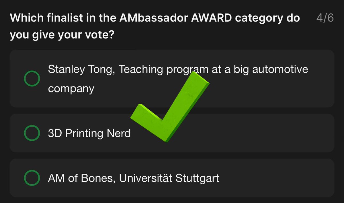 I need your vote! Really!

app.sli.do/event/bPvYFBFg…

As you may have seen 3D Printing Nerd is up for the AMbassador Award at @formnext_expo this year, and voting is open!