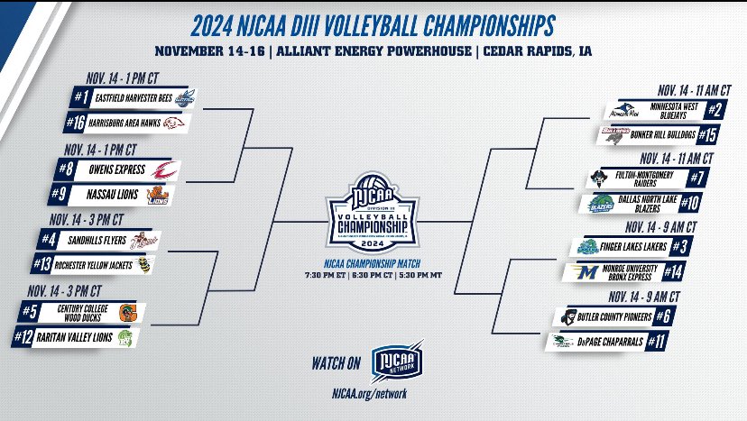 RCTC volleyball earns the #13 seed in NJCAA volleyball Championship. Will take on Sandhills the #4 seed on November 14 at 3:00pm.