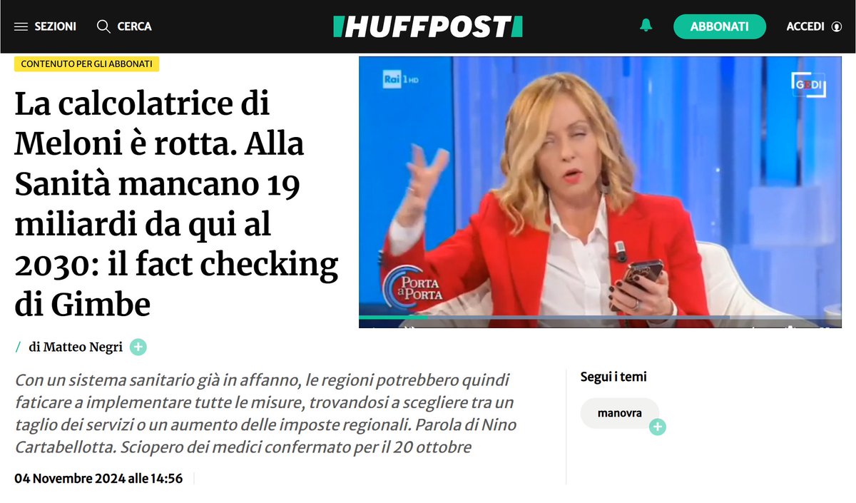 Le misure previste per la #sanità dalla #Manovra per il periodo 2025-2030 richiedono oltre € 29 miliardi
Ma le risorse stanziate sono € 10,3 miliardi
#SalviamoSSN

huffingtonpost.it/economia/2024/…