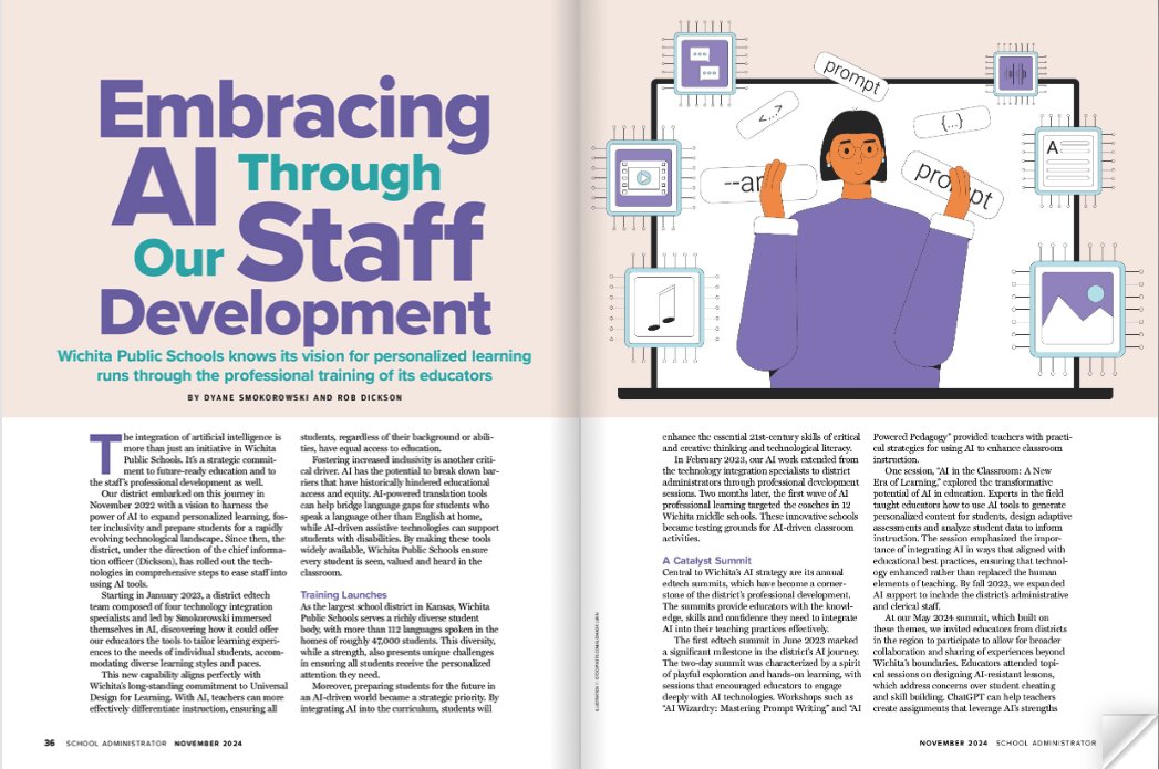 Rob Dickson (@showmerob) on Twitter photo Super #WPSProud of <a href="/WichitaUSD259/">Wichita Public Schools</a> work with #GenerativeAi and being spotlighted in <a href="/AASAHQ/">AASA</a> School Administrator Magazine this month. <a href="/mrs_smoke/">Dyane Smokorowski</a> <a href="/KellyBielefeld/">Kelly Bielefeld</a> #FutureReady #Ai pageturnpro.com/AASA/111833-No… Super #WPSProud of <a href="/WichitaUSD259/">Wichita Public Schools</a> work with #GenerativeAi and being spotlighted in <a href="/AASAHQ/">AASA</a> School Administrator Magazine this month. <a href="/mrs_smoke/">Dyane Smokorowski</a> <a href="/KellyBielefeld/">Kelly Bielefeld</a> #FutureReady #Ai pageturnpro.com/AASA/111833-No…