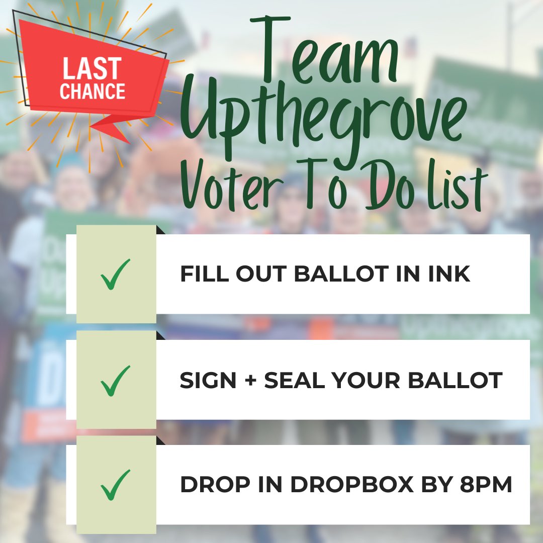 Today is the last day to vote! If you’ve voted Upthegrove for Public Lands, check in with friends, family, and neighbors in WA who may not have voted yet. Every vote counts. Visit votewa.gov to find a drop box.