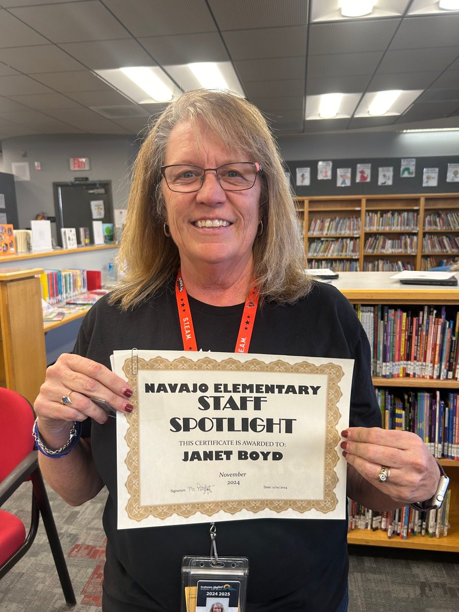Navajo is happy to announce Mrs. Hassell as our teacher and Mrs. Janet as our support staff, “Staff Spotlight” employees of the month! Thank you for everything you do for our students, staff and community. #WeAreNavajo