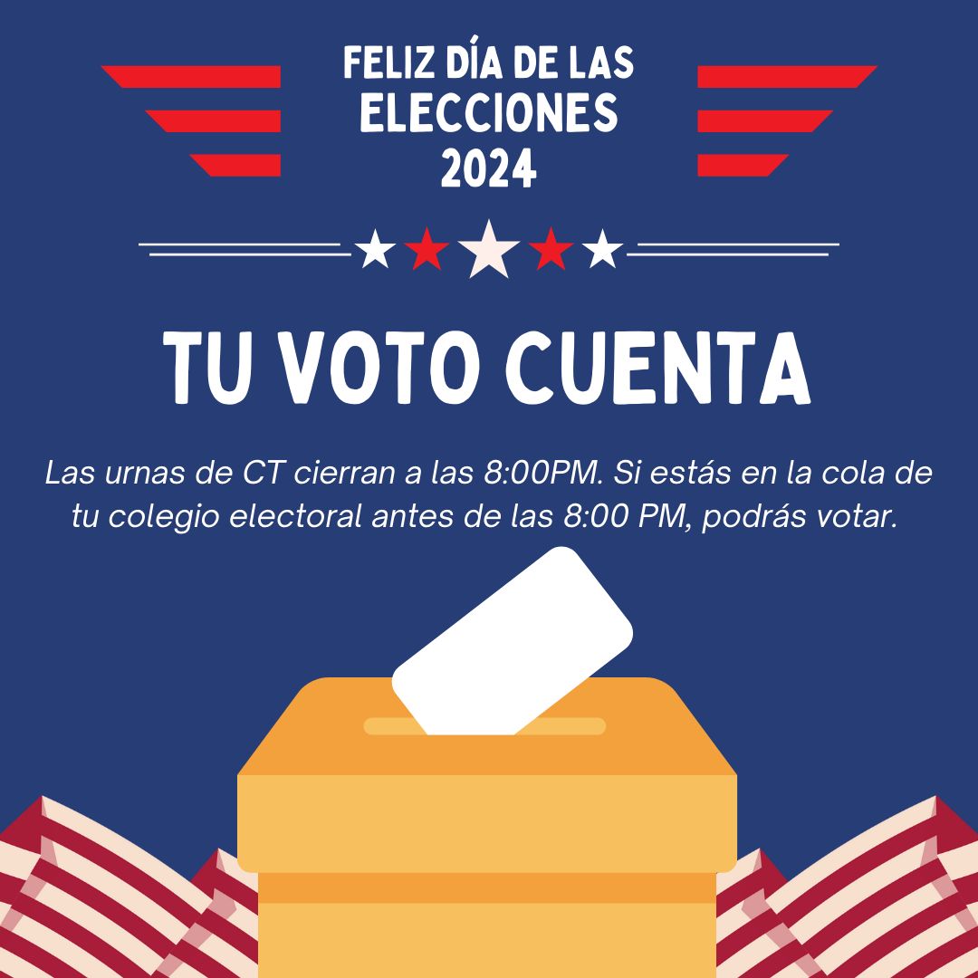 Happy Election Day! Remember, your voice matters. Connecticut polls will close at 8:00 PM. You'll be able to cast your vote as long as you're in line at your polling site. #vote2024 #fhchc