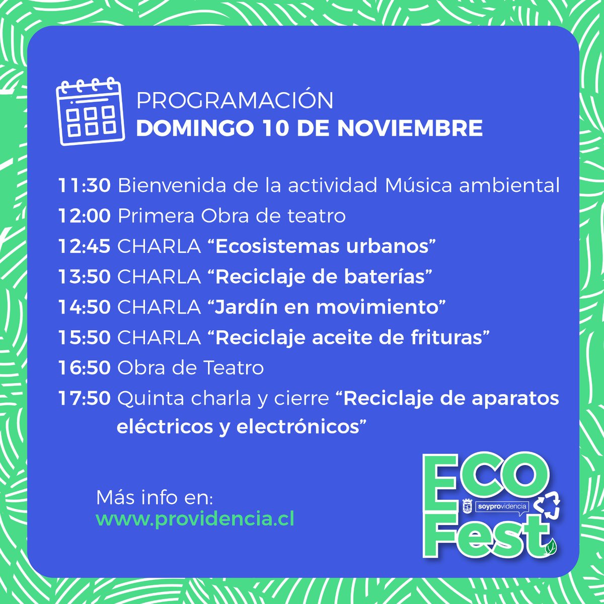 Muni_provi's tweet photo. ECOFEST♻️🌱 
Si eres de las que se alegra cuando a tu plantita le crece un nuevo brote, este 9 y 10 de noviembre tenemos la actividad perfecta para ti, en Parque Inés de Suárez, de 11:30 a 18:30hrs. ¡Prográmate desde ya y no te lo pierdas! Más detalles👉🏽 https://t.co/y6MbQLl9BA https://t.co/L1BjDVZWbO