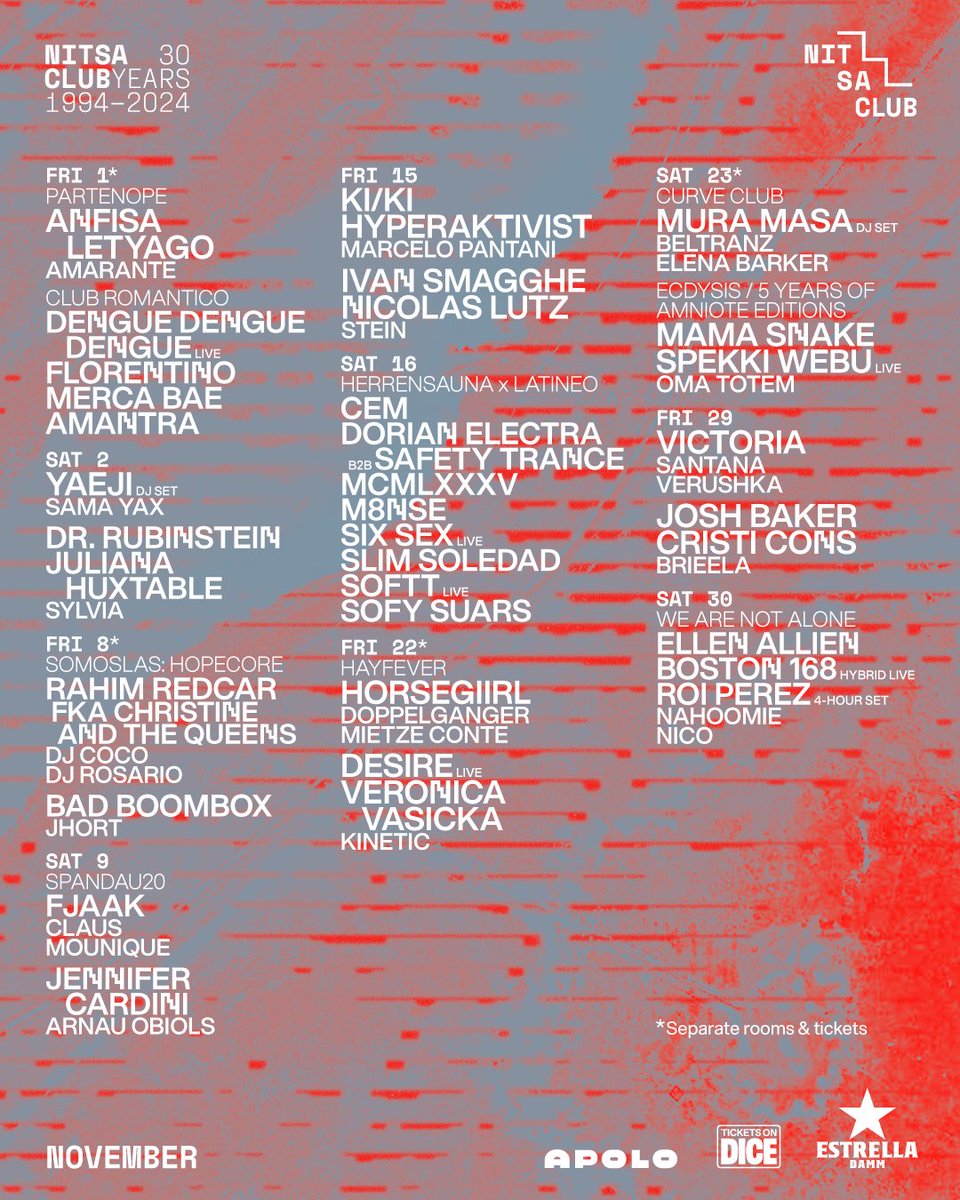 Our November lineup is here—let yourself melt into it ❤️‍🔥

🎟 Presale tickets: dice.fm/promoters/nits…