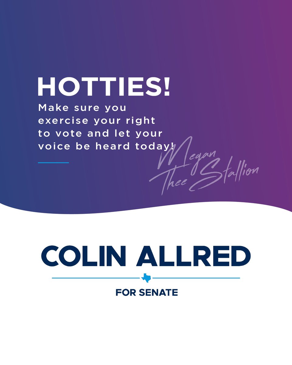 It’s Election Day hotties!! Make sure y’all get up and go vote 💙👏🏾 
<a href="/ColinAllredTX/">Colin Allred</a>