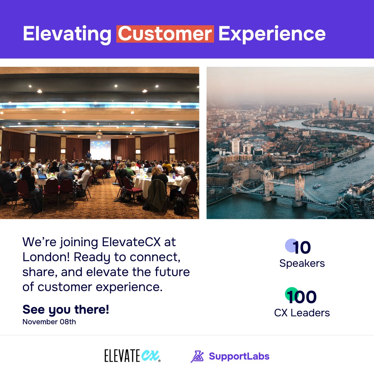 supportlabsteam's tweet image. 🔔 Excited for Elevate CX? So are we! SupportLabs will be in London on Nov 8, diving into the latest CX trends and networking with industry leaders. Stay tuned for updates and insights straight from the event! 🌍 
#ElevateCX #SupportLabs #CustomerExperience