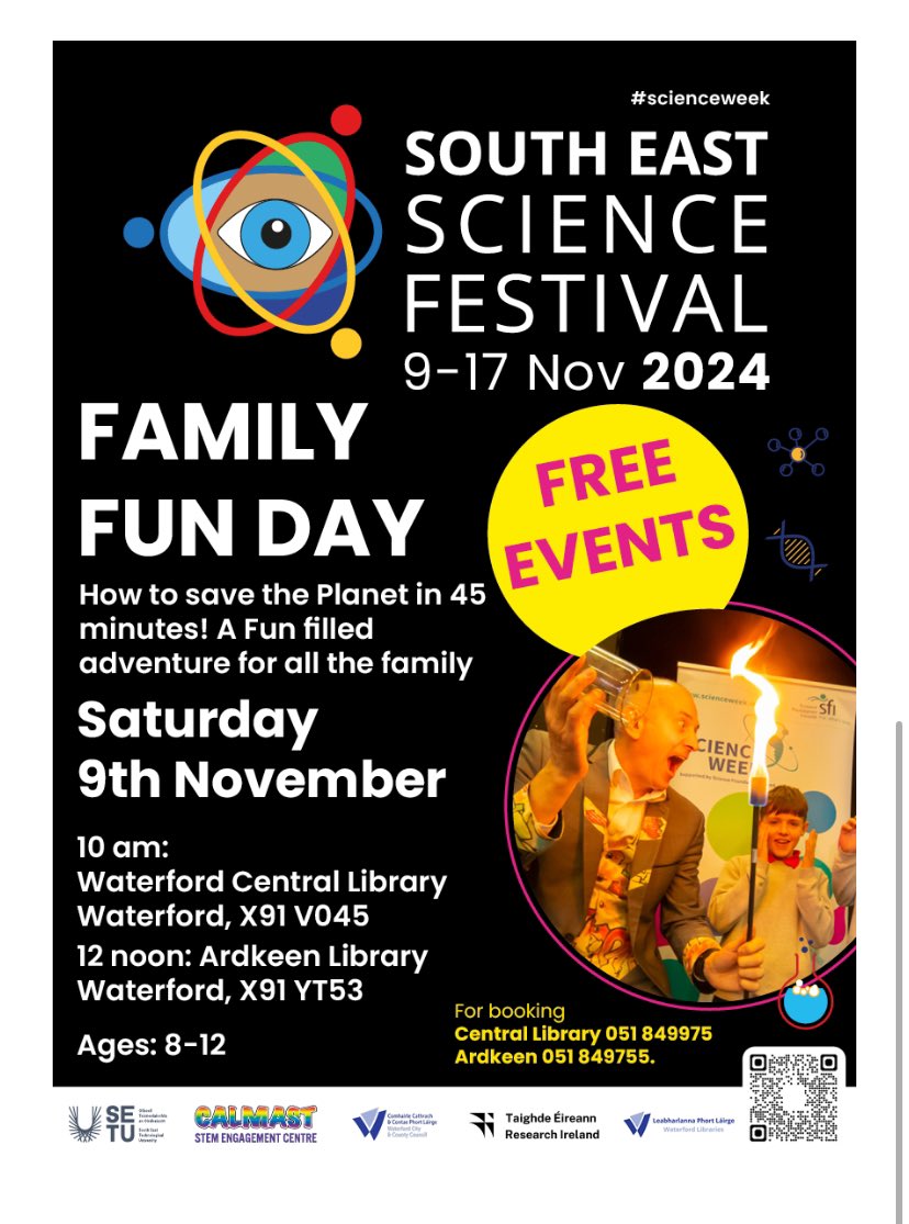 tracy_mceneaney's tweet image. Lots happen for #scienceweek in @WaterfordLibs see calmast.ie for details of events for South East Science Festival 9-17th November. Lots happening but booking is essential for a lot of events. #Waterford @CalmastWIT @Researchirel #Science