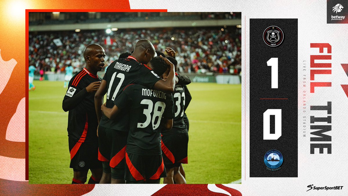 ☠️ FT | <a href="/orlandopirates/">Orlando Pirates</a> 1 - 0 <a href="/RichardsBayFC_/">Richards Bay FC</a> 

🥅 Makgopa 26’ 

⚫️⚪️🔴⭐️
#MatchDay
#OrlandoPirates
#OnceAlways