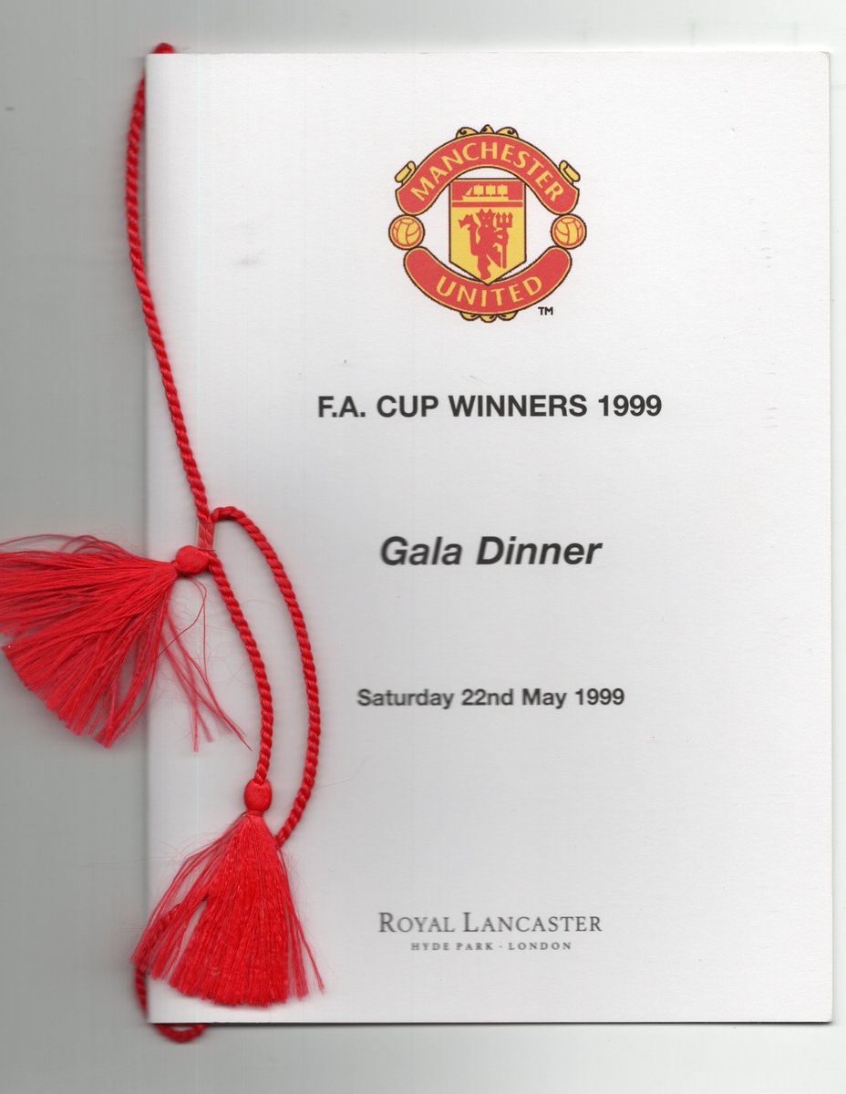 Menu card for a dinner celebrating Manchester United winning the second leg of the treble in 1999. #MUFC #ManUtd