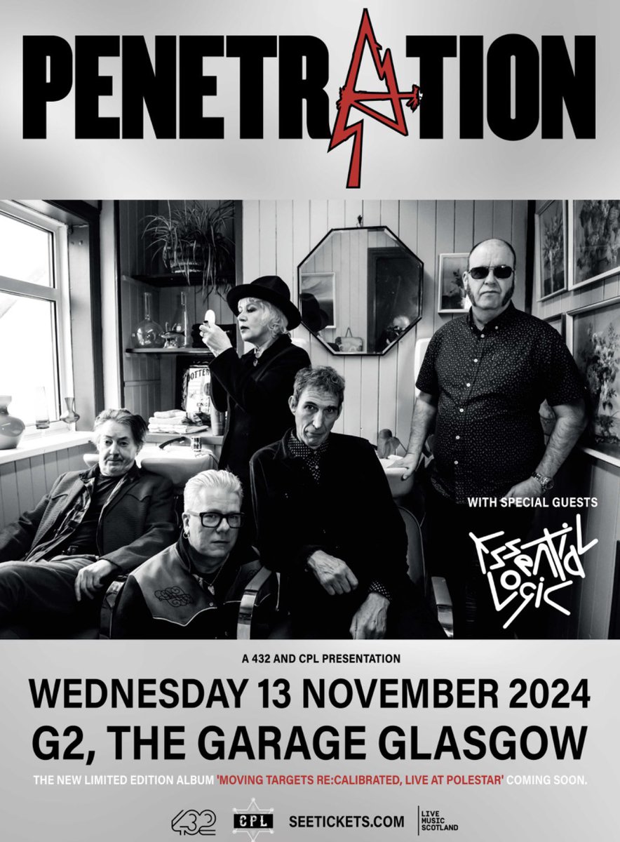 Punk legends PENETRATION <a href="/penetrationband/">Penetration</a> will be Moving Targets at <a href="/Garageglasgow/">The Garage Glasgow</a> (G2) next Wednesday 13th Nov ..support Essential Logic <a href="/Logic301/">Rap Ron Howard</a> essential