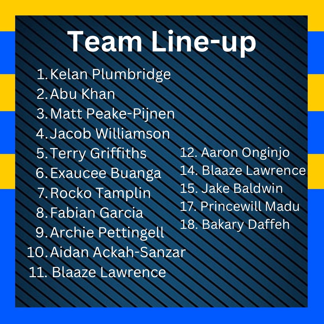 Tonight’s line up to face Baldock Town in the Premier Cup