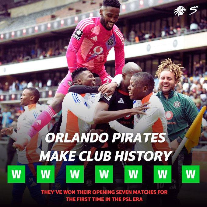 1 - Orlando Pirates have won their first seven league games of a season for the first time in PSL history. Magnificent.