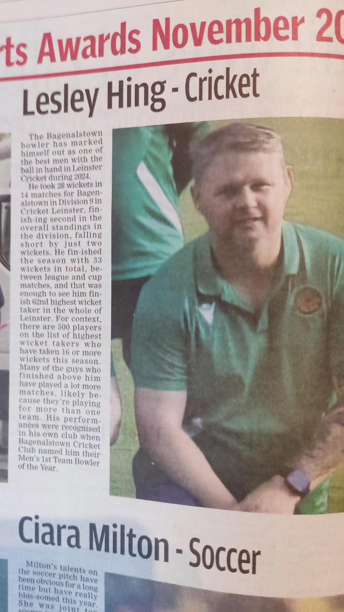 Bagenalstown Cricket Club (@bagcc) on Twitter photo Some great news for our club today, Lesley Hing was nominated for a Carlow Quarterly Sports Star Award. This is a great honour for our club and sport. Congratulations Lesley and thank you to <a href="/Natsport/">Nationalist Sport</a> for the recognition of not just Lesley but our club and sport in general! Some great news for our club today, Lesley Hing was nominated for a Carlow Quarterly Sports Star Award. This is a great honour for our club and sport. Congratulations Lesley and thank you to <a href="/Natsport/">Nationalist Sport</a> for the recognition of not just Lesley but our club and sport in general!