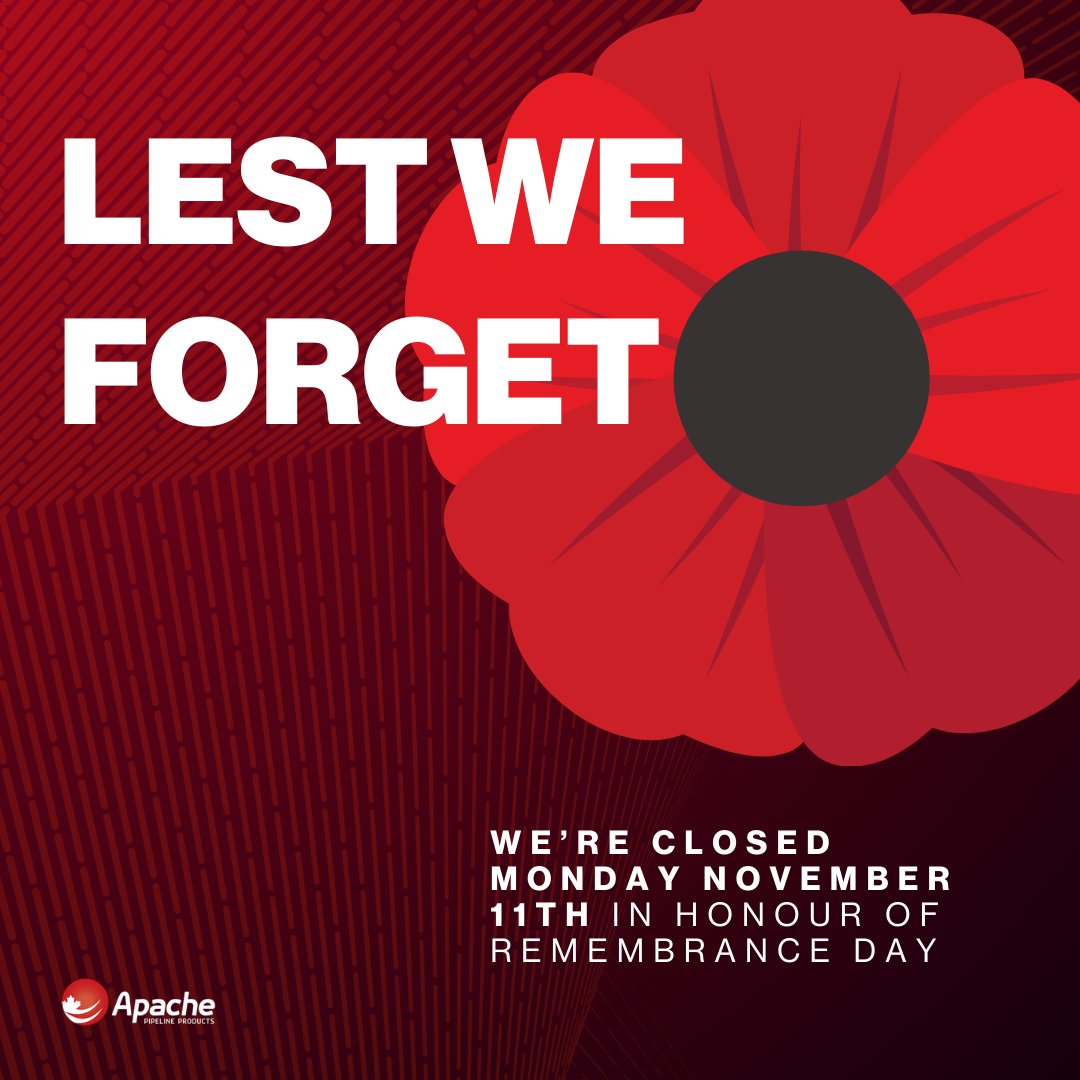 apachepipeline's tweet image. We’ll be closed on Monday, November 11th, to honour Remembrance Day.
Lest we forget!
#ApachePipeline #RemembranceDay